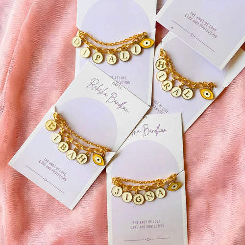 Personalised Name Rakhi Bracelet with Evil Eye