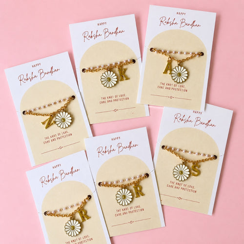 Personalised Daisy Rakhi Bracelet | Initial Charm Keepsake Rakhi