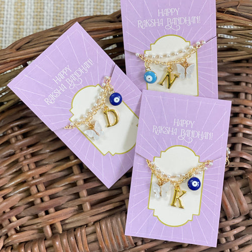 Personalised Butterfly Evil Eye Rakhi Bracelet