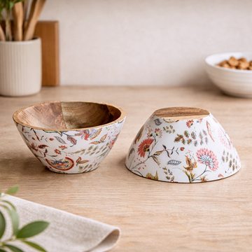 Flora Enamel and Wood Bowl - Single
