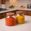Glass Storage Jar with Engraved Wooden Lid - Set of 2