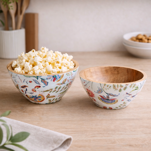 Flora Enamel and Wood Bowl - Single