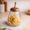 Pear Shaped Glass Storage Jars with Wooden Lid - Set of 2