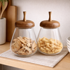 Pear Shaped Glass Storage Jars with Wooden Lid - Set of 2