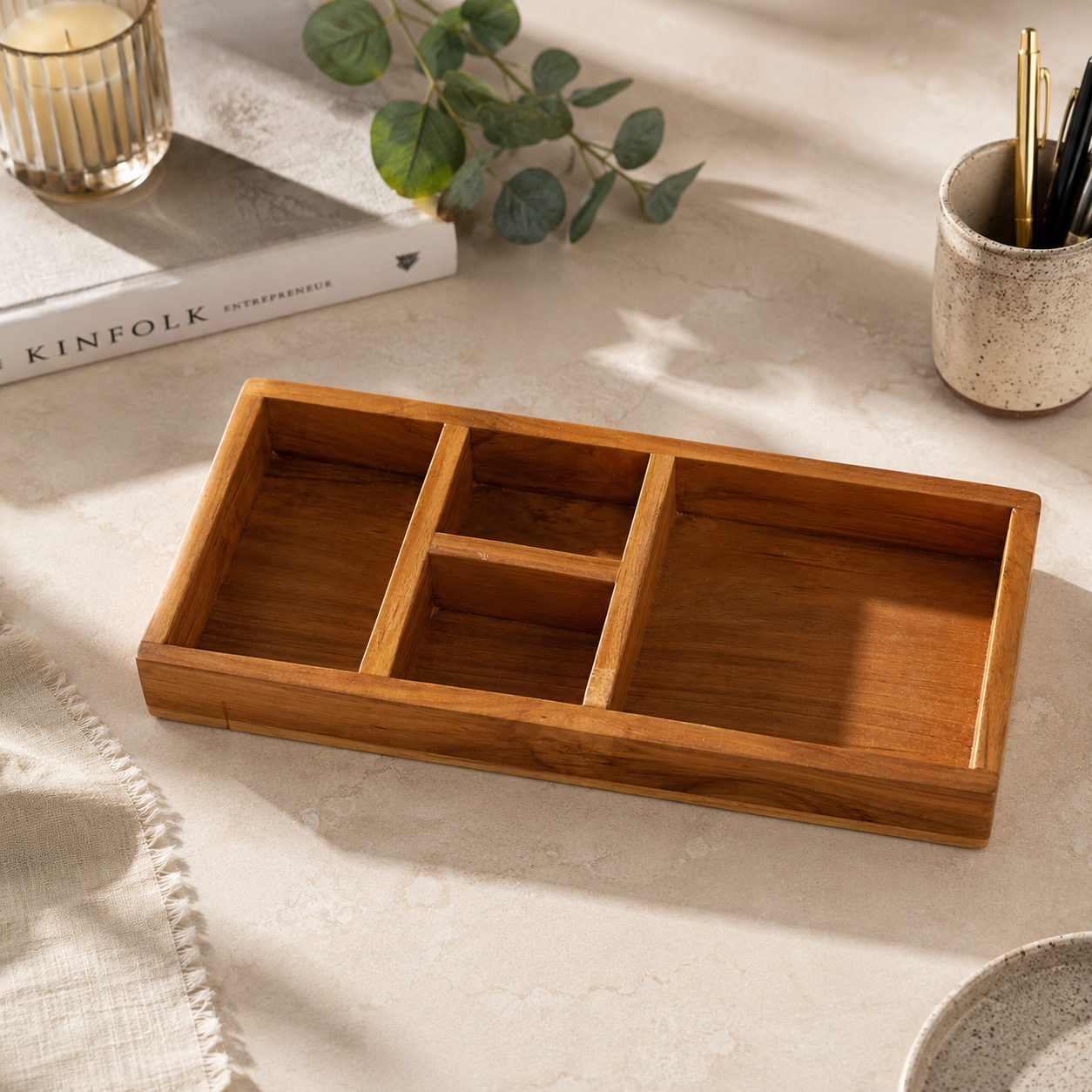 Teak Wood Desk Organiser Tray