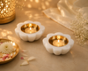 White Marble & Brass Flower Diya - Set of 2