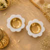White Marble & Brass Flower Diya - Set of 2