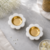 White Marble & Brass Flower Diya - Set of 2