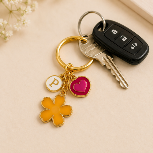 Personalised Floral Initial Keychain | Rakhi Keepsake Gift