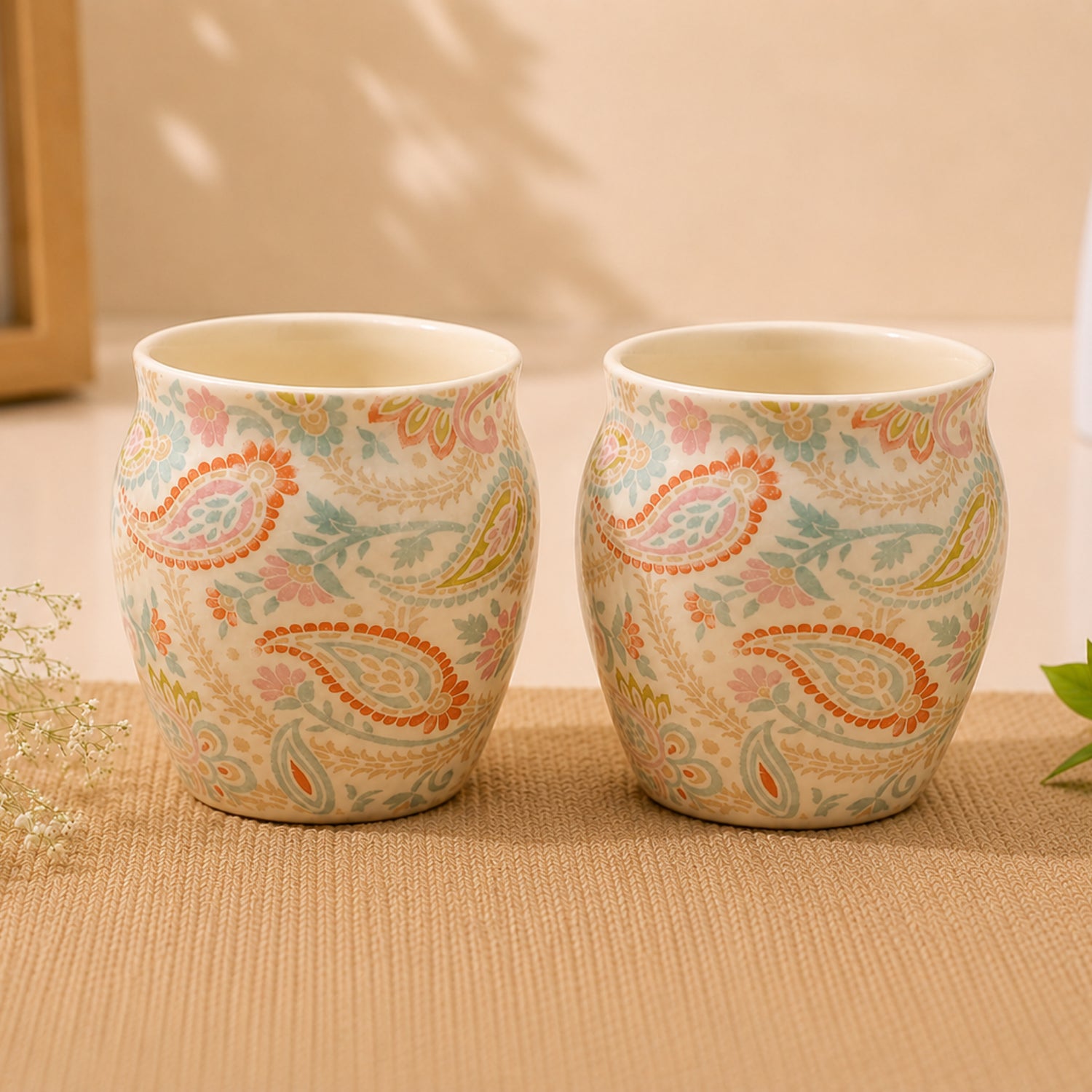Multicolour Paisley Stoneware Kulhad Cups - Set of 2