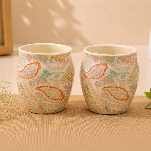 Multicolour Paisley Stoneware Kulhad Cups - Set of 2