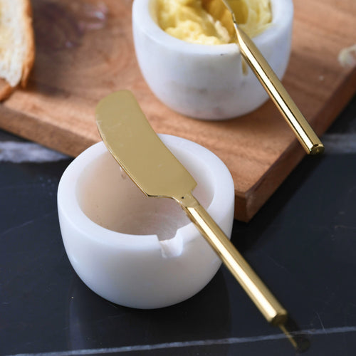 Marble Bowls with Brass Knife - Set of 2