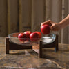 Glass Fruit Bowl with Wooden Stand