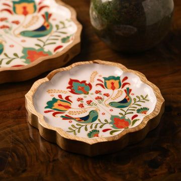 Botanical Bliss Enamel & Wood Platter – 8"