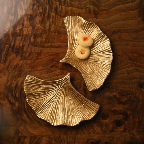 Gingko Leaf Brass Platter - Set of 2