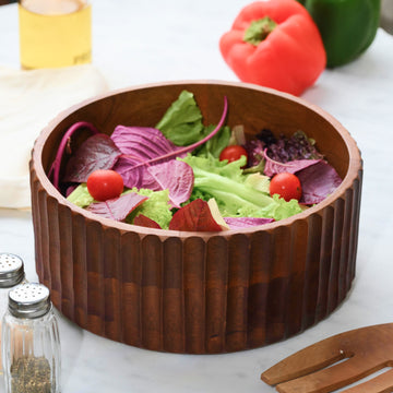 Round Ribbed Wooden Bowl