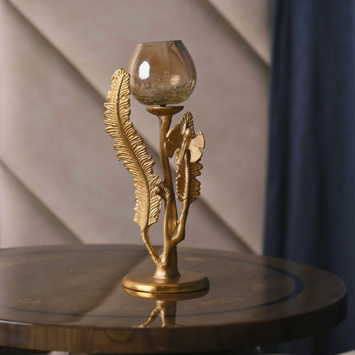 Fern & Dragonfly Gold Candle Holder