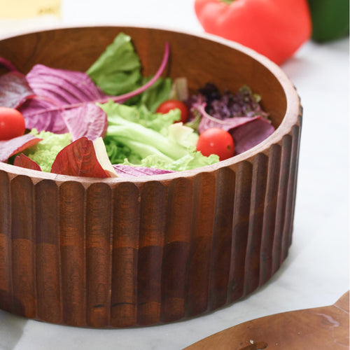 Round Ribbed Wooden Bowl