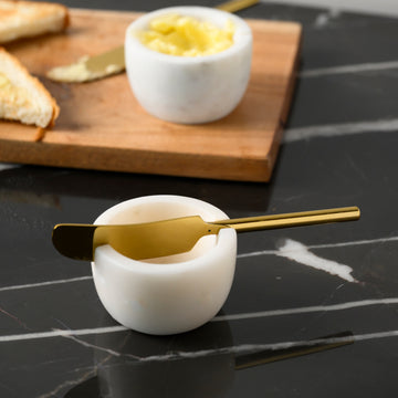 Marble Bowls with Brass Knife - Set of 2