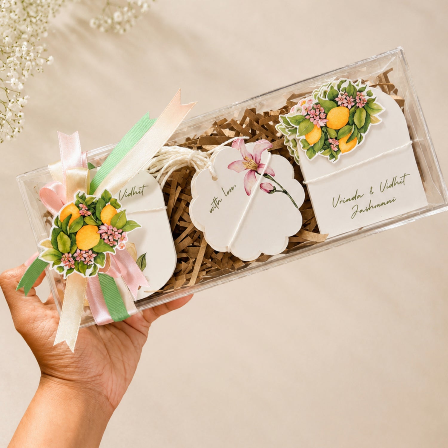 Lemon Blossom Personalised Tag Box - Set of 30