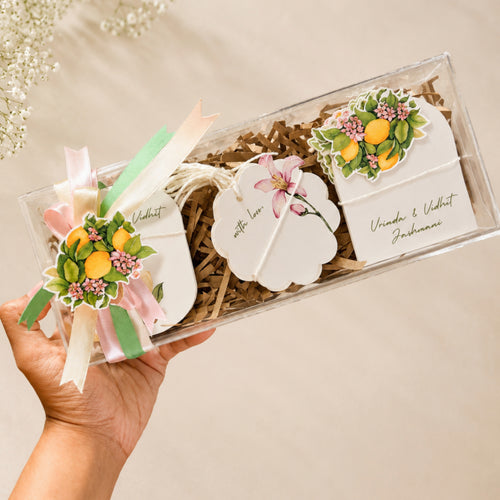 Lemon Blossom Personalised Tag Box - Set of 30