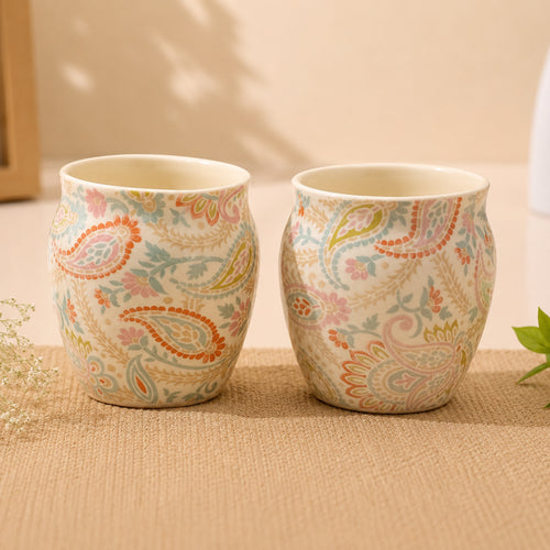 Multicolour Paisley Stoneware Kulhad Cups - Set of 2