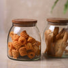 Glass Storage Jar with Engraved Wooden Lid - Set of 2