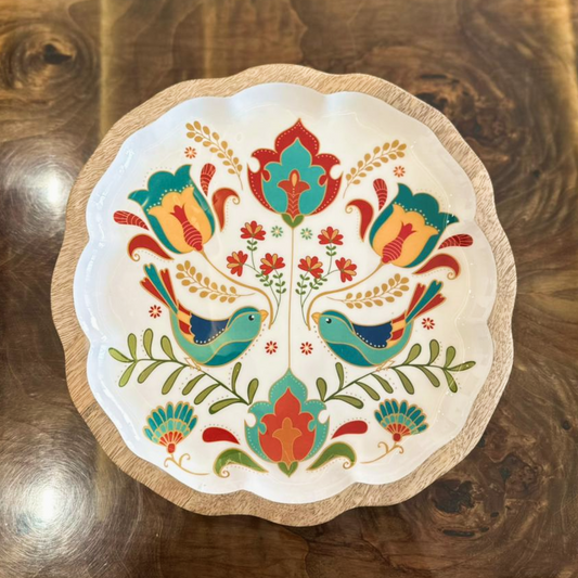 Botanical Bliss Enamel & Wood Platter – 10.5"