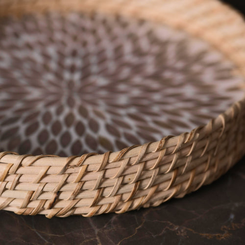 Floral Inlay Wooden Serving Tray – Round