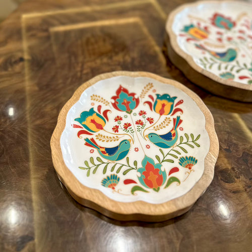 Botanical Bliss Enamel & Wood Platter – 8"