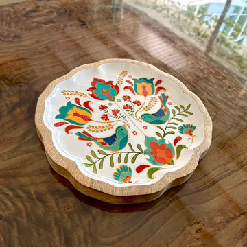 Botanical Bliss Enamel & Wood Platter – 10.5"