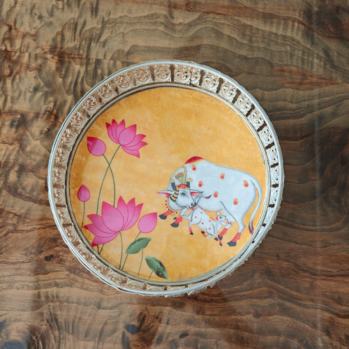 Elegant Lotus Enamel & Metal Decor Tray -  8 inch